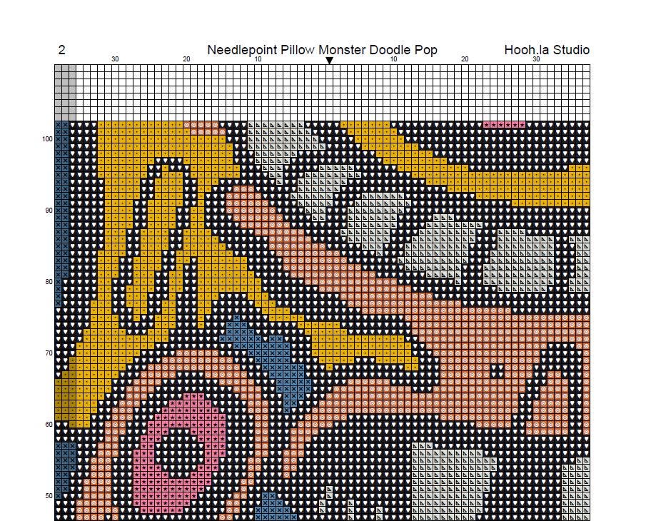 Counted Needlepoint Pillow Pattern Monster Doodle Pop, Tapestry Cushion Pattern, Download PDF