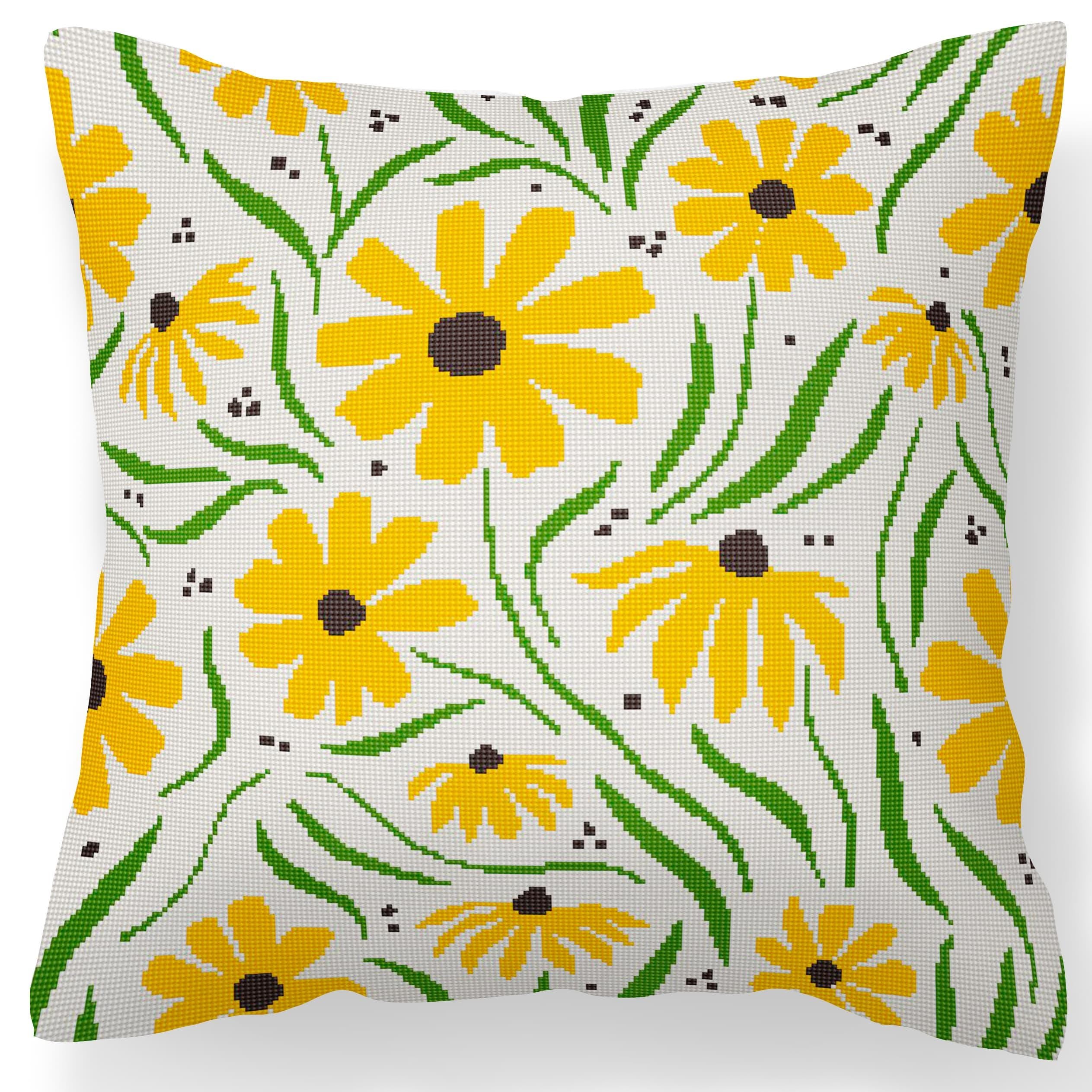 Counted Needlepoint Pillow Pattern Black Eyed Susan, Tapestry Cushion Pattern, Download PDF
