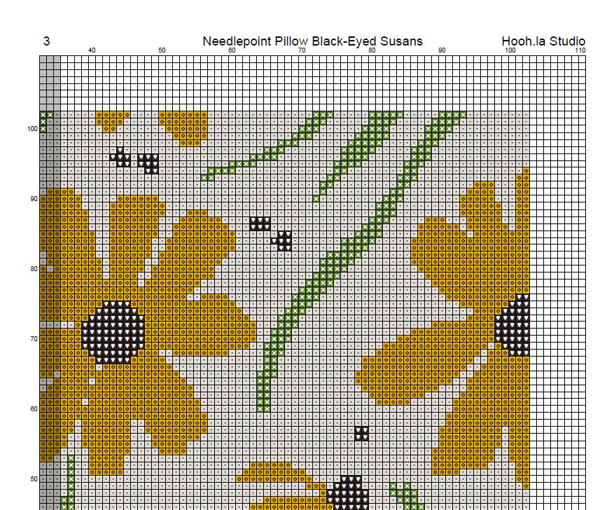 Counted Needlepoint Pillow Pattern Black Eyed Susan, Tapestry Cushion Pattern, Download PDF