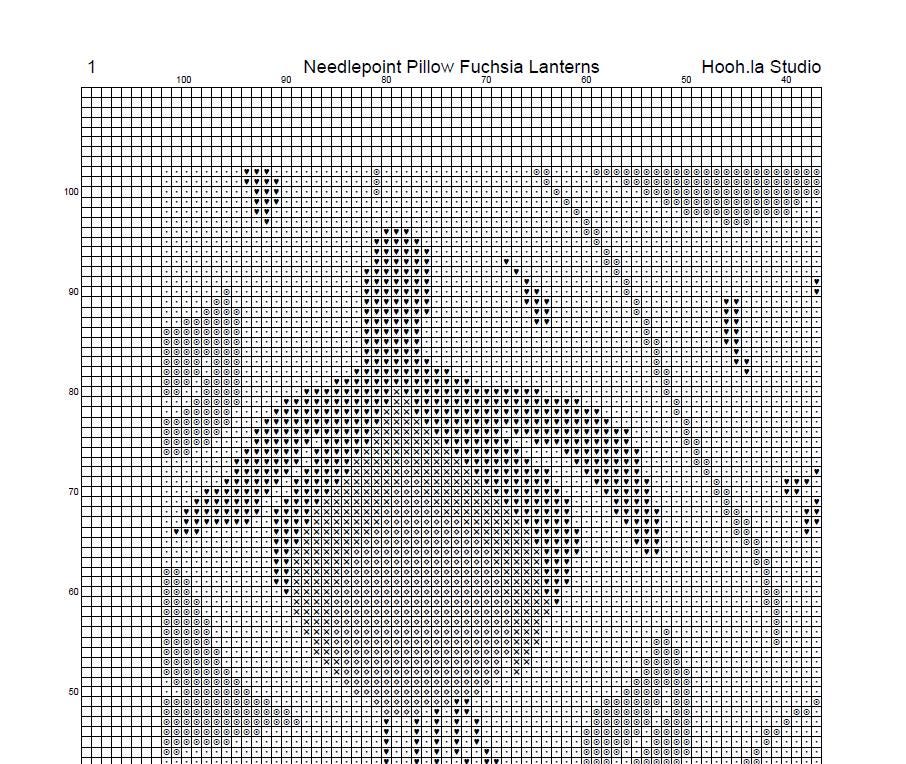 Counted Needlepoint Pillow Pattern Fuchsia Lanterns, Tapestry Cushion Pattern, Download PDF
