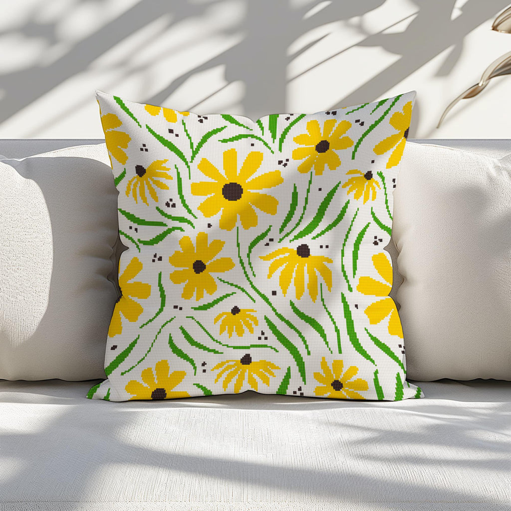 Counted Needlepoint Pillow Pattern Black Eyed Susan, Tapestry Cushion Pattern, Download PDF