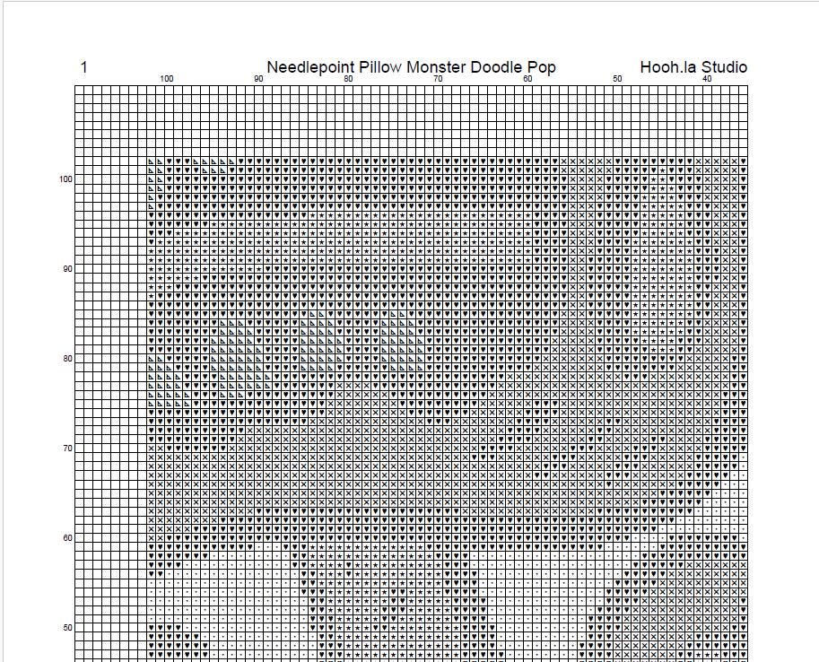 Counted Needlepoint Pillow Pattern Monster Doodle Pop, Tapestry Cushion Pattern, Download PDF