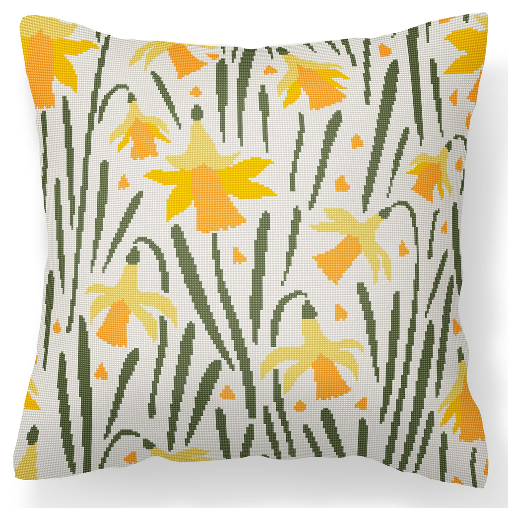 Counted Needlepoint Pillow Pattern Daffodils, Tapestry Cushion Pattern, Download PDF