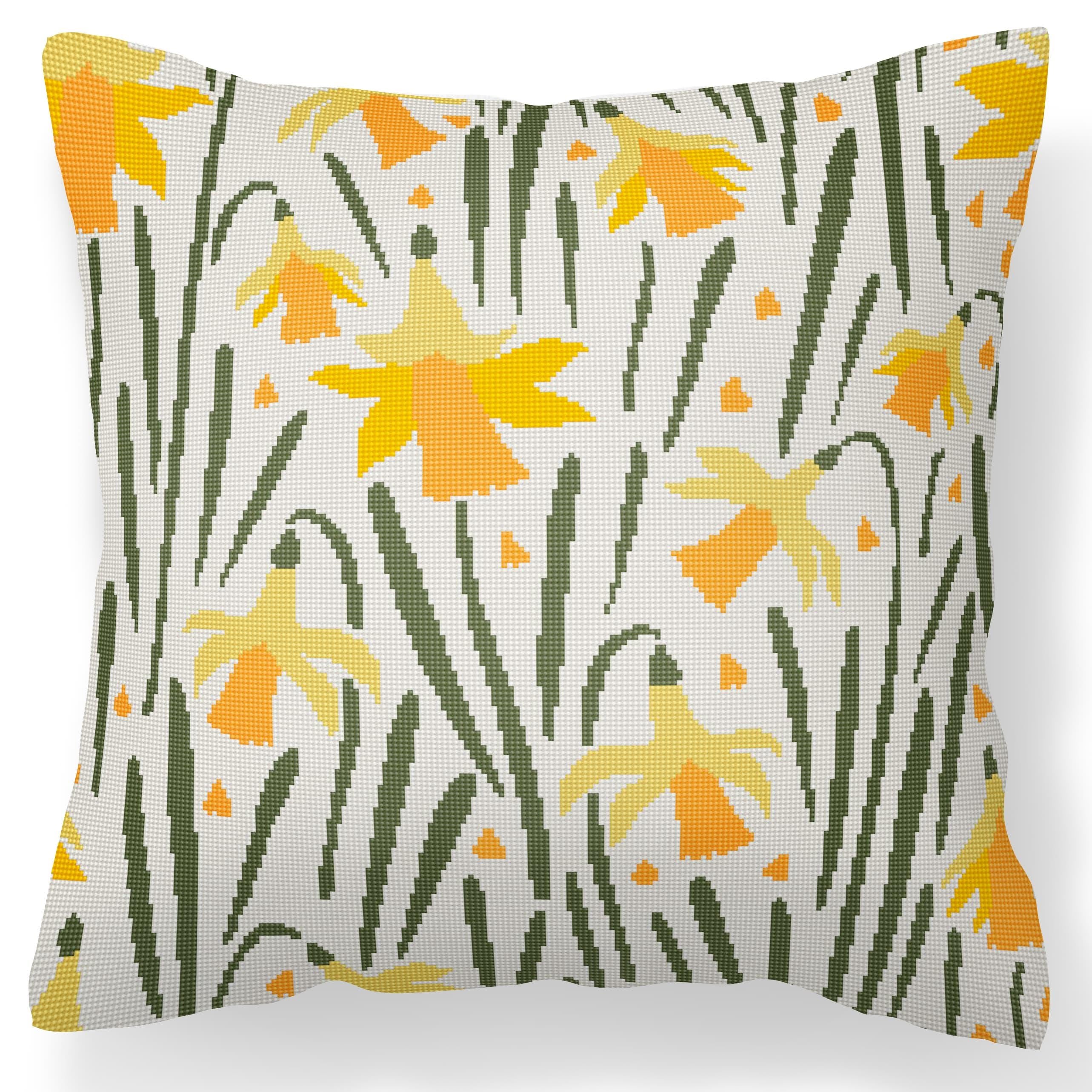 Counted Needlepoint Pillow Pattern Daffodils, Tapestry Cushion Pattern, Download PDF