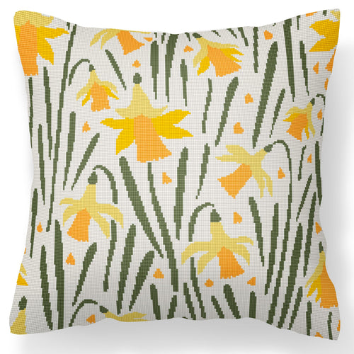 Counted Needlepoint Pillow Pattern Daffodils, Tapestry Cushion Pattern, Download PDF