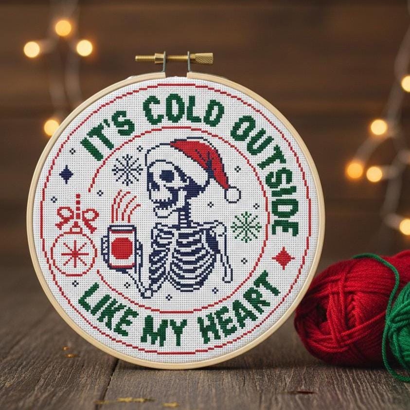 Christmas Skeleton Snarky Cross Stitch, Funny Skeleton Quote pattern pdf