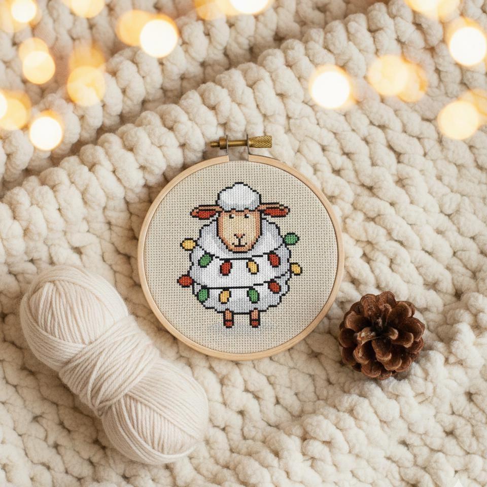 Funny Christmas Sheep Mini Cross Stitch Pattern PDF