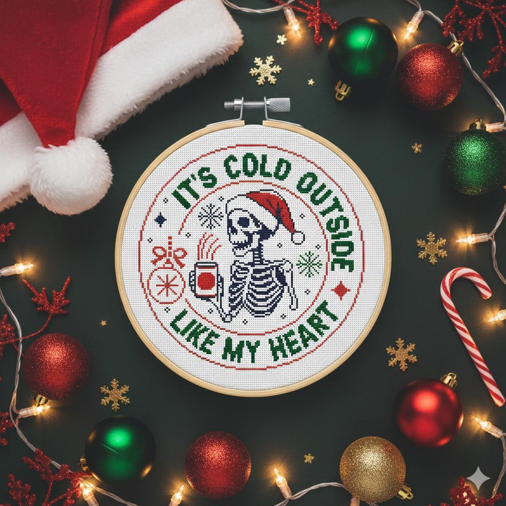 Christmas Skeleton Snarky Cross Stitch, Funny Skeleton Quote pattern pdf
