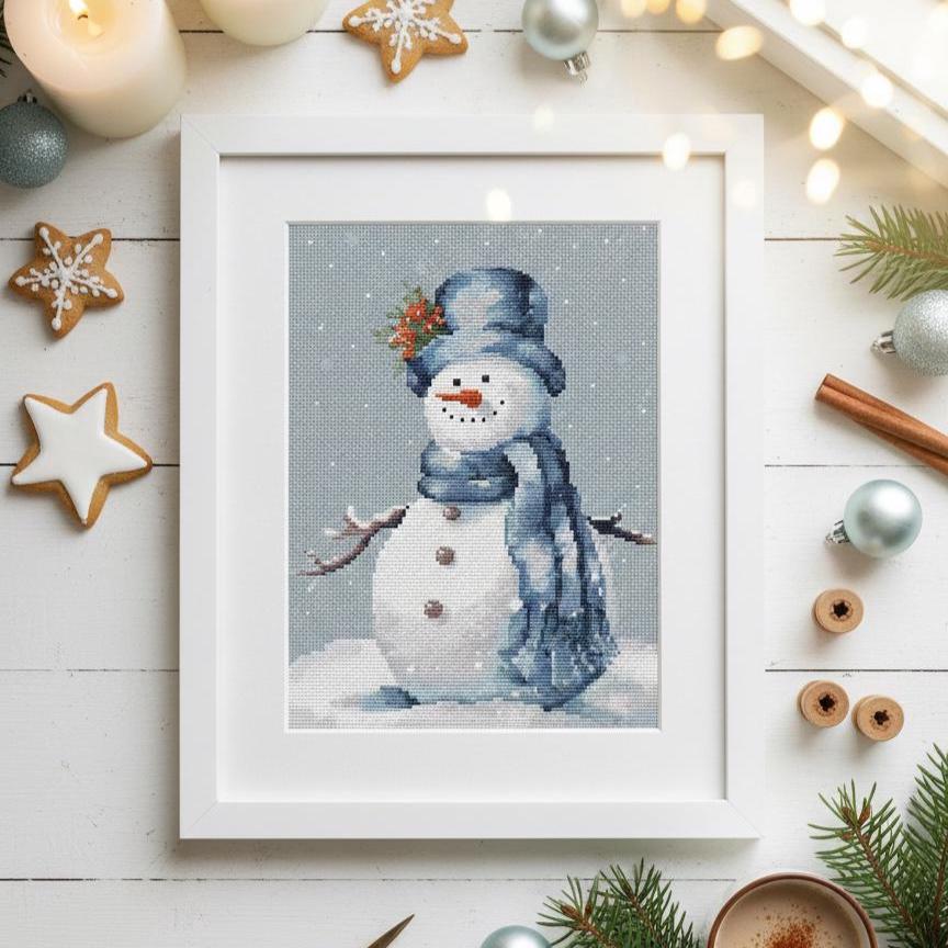 Christmas Snowman Cross Stitch Pattern PDF, Small Easy Winter Design for Beginners