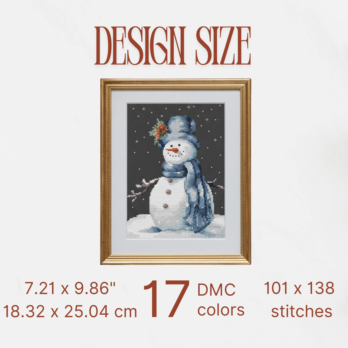 Christmas Snowman Cross Stitch Pattern PDF, Small Easy Winter Design for Beginners