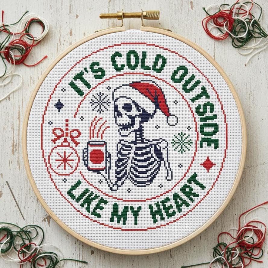 Christmas Skeleton Snarky Cross Stitch, Funny Skeleton Quote pattern pdf