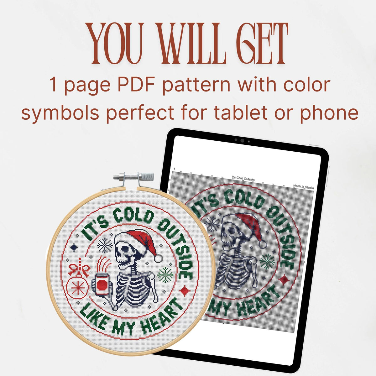 Christmas Skeleton Snarky Cross Stitch, Funny Skeleton Quote pattern pdf