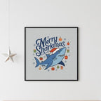 Merry Sharkmas Funny Cross Stitch pattern pdf, Small Shark in Santa's Hat Chrsitmas Chart