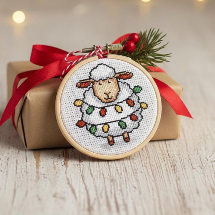 Funny Christmas Sheep Mini Cross Stitch Pattern PDF