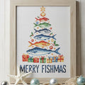 Sardines Christmas Tree Cross Stitch Pattern PDF, Funny Fish Christmas Decor