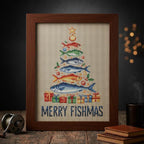 Sardines Christmas Tree Cross Stitch Pattern PDF, Funny Fish Christmas Decor