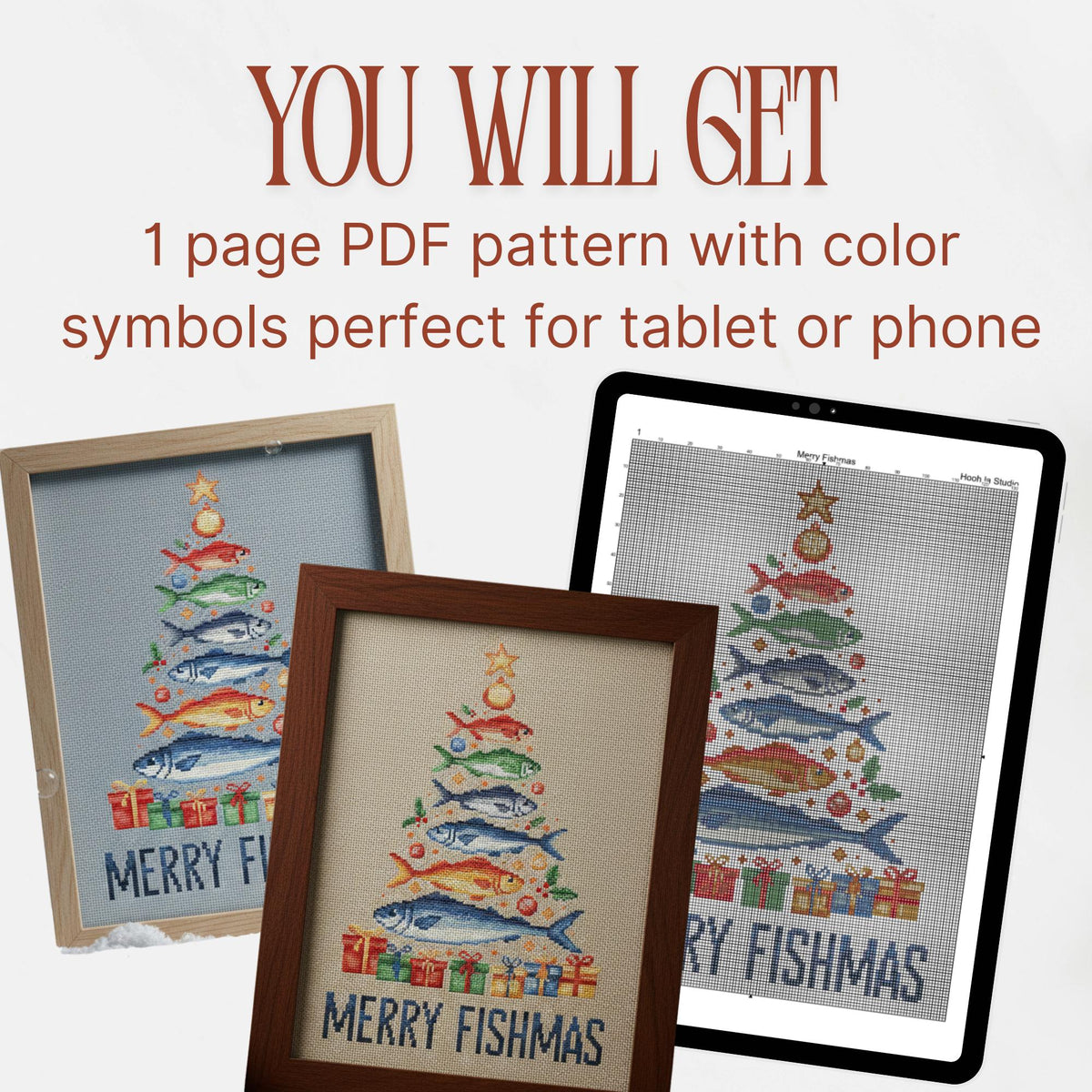 Sardines Christmas Tree Cross Stitch Pattern PDF, Funny Fish Christmas Decor