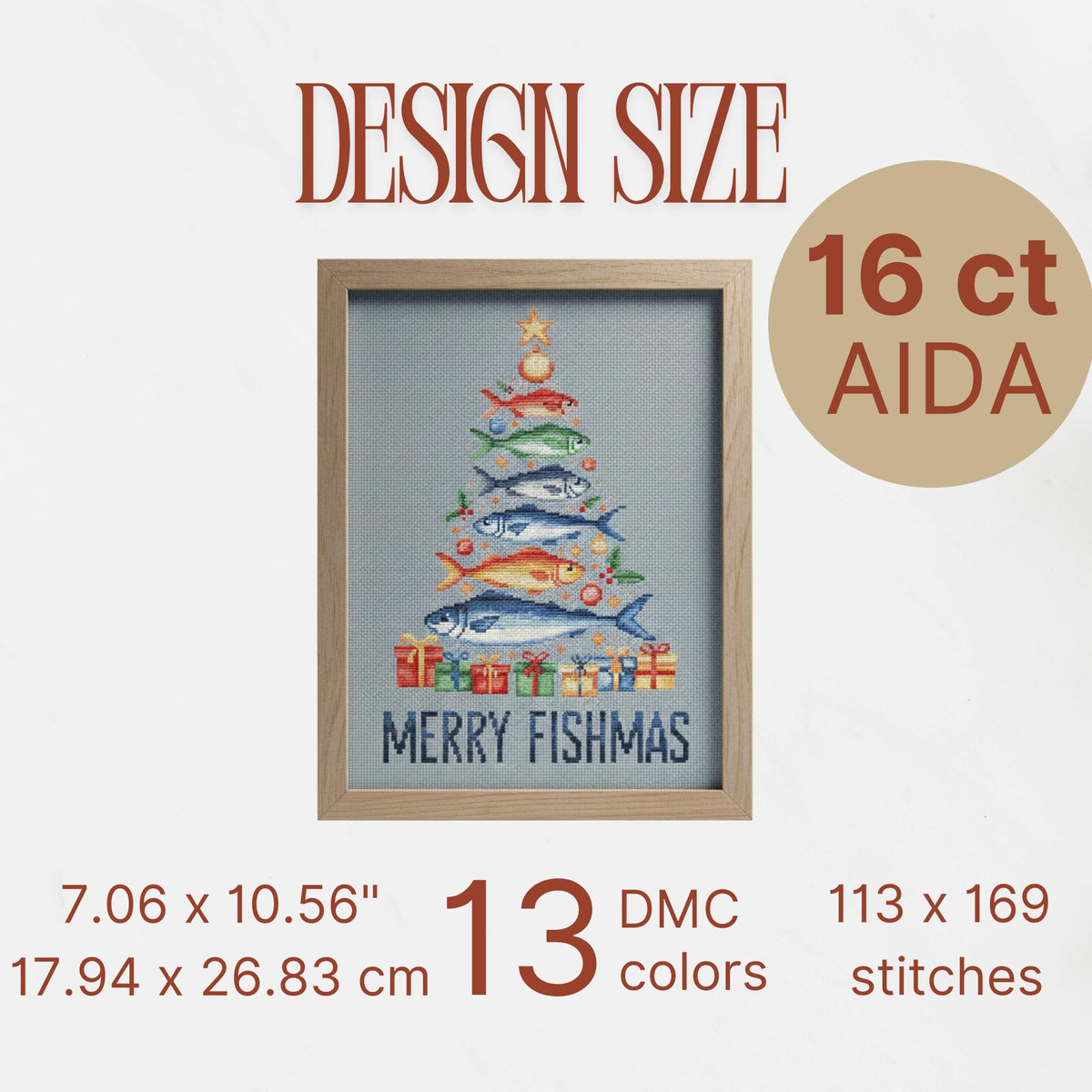 Sardines Christmas Tree Cross Stitch Pattern PDF, Funny Fish Christmas Decor