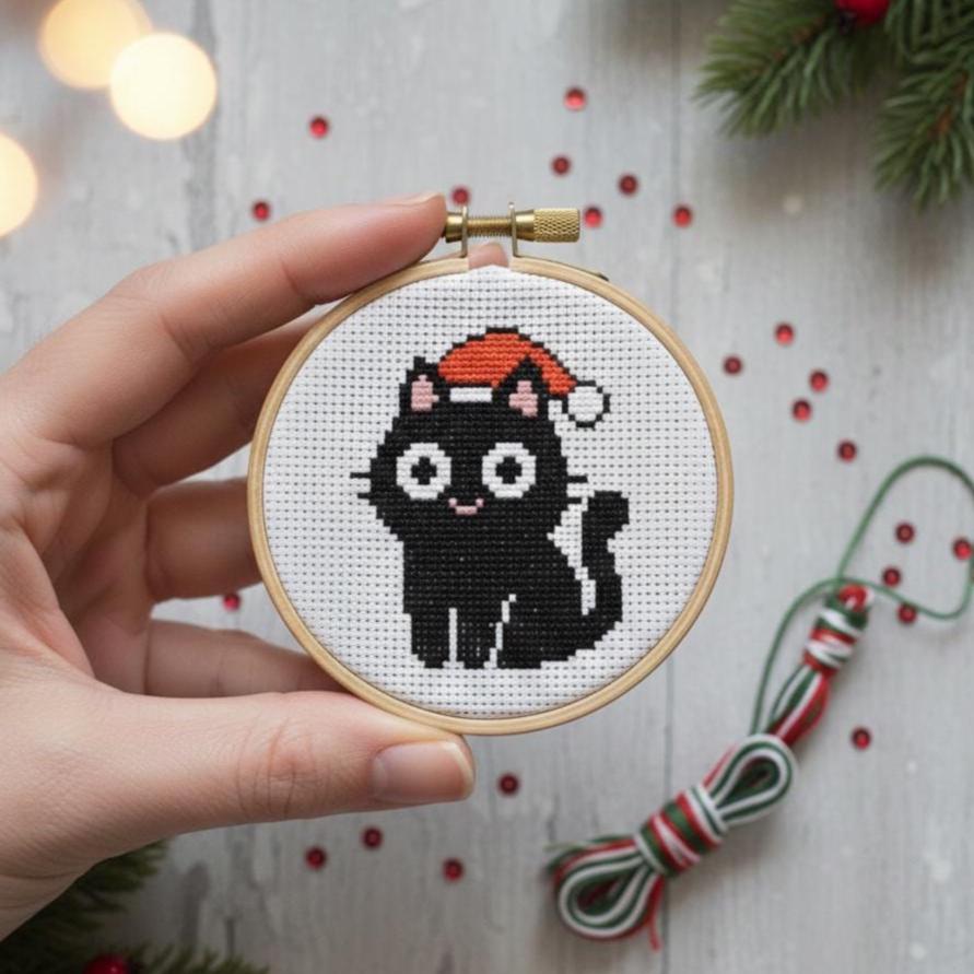 9 Christmas Cats Mini Cross Stitch Patterns, Small Quick Designs