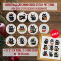 11 Christmas Funny Black Cat Mini Cross Stitch Pattern, Small Quick Designs