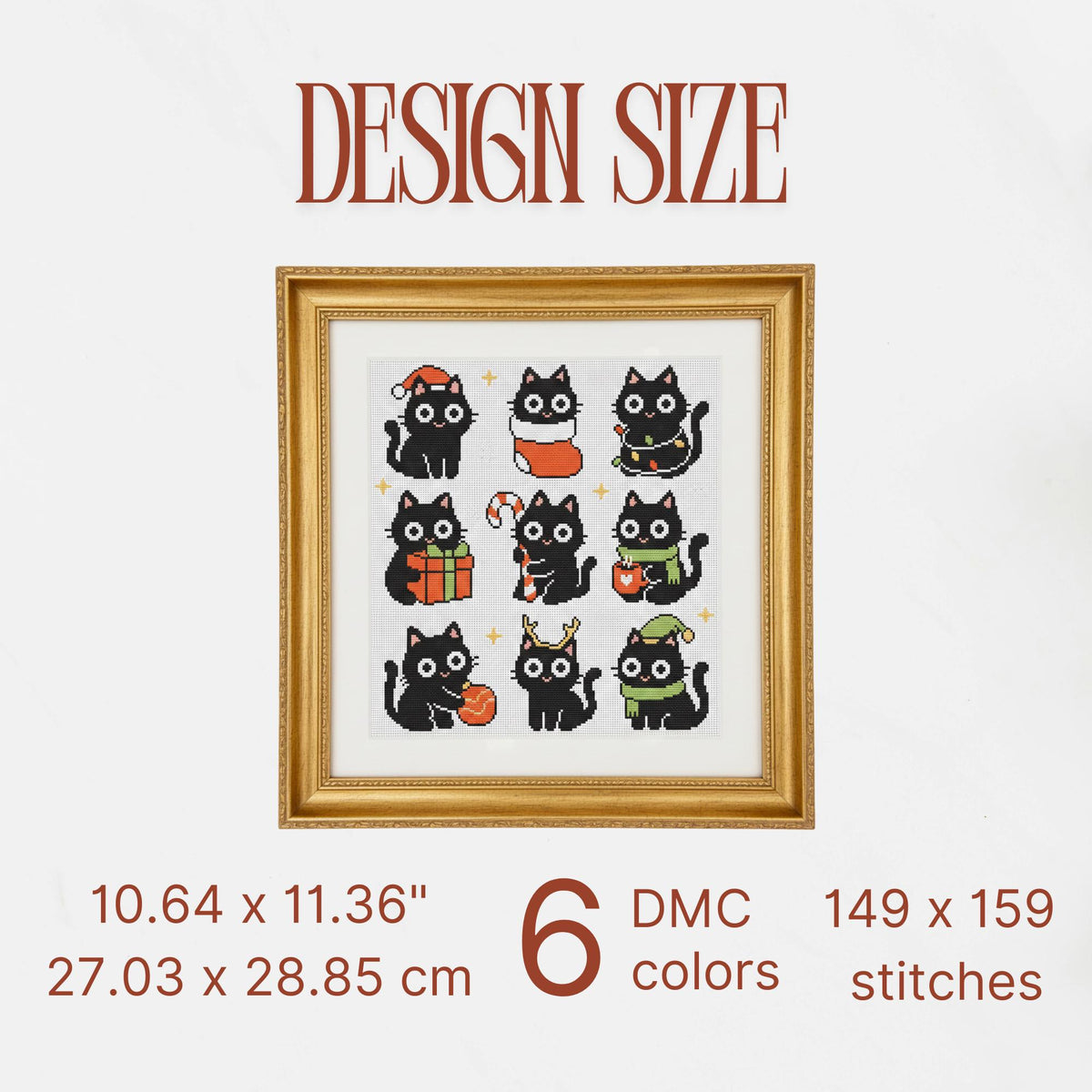 9 Christmas Cats Mini Cross Stitch Patterns, Small Quick Designs