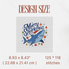 Merry Sharkmas Funny Cross Stitch pattern pdf, Small Shark in Santa's Hat Chrsitmas Chart