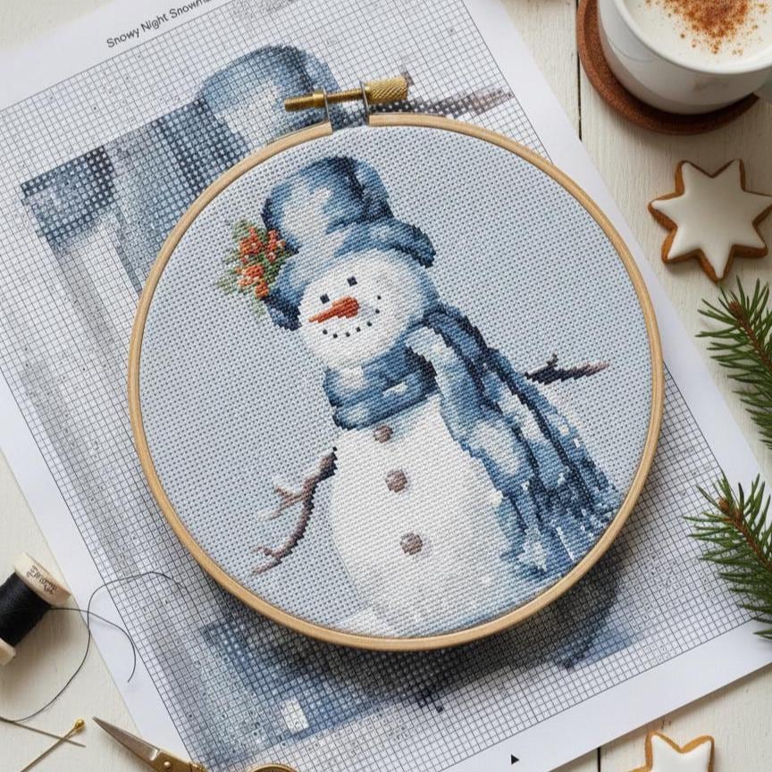 Christmas Snowman Cross Stitch Pattern PDF, Small Easy Winter Design for Beginners