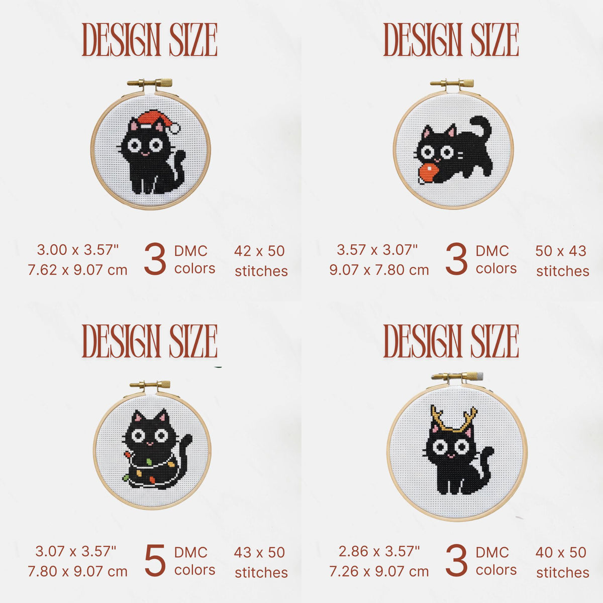 11 Christmas Funny Black Cat Mini Cross Stitch Pattern, Small Quick Designs