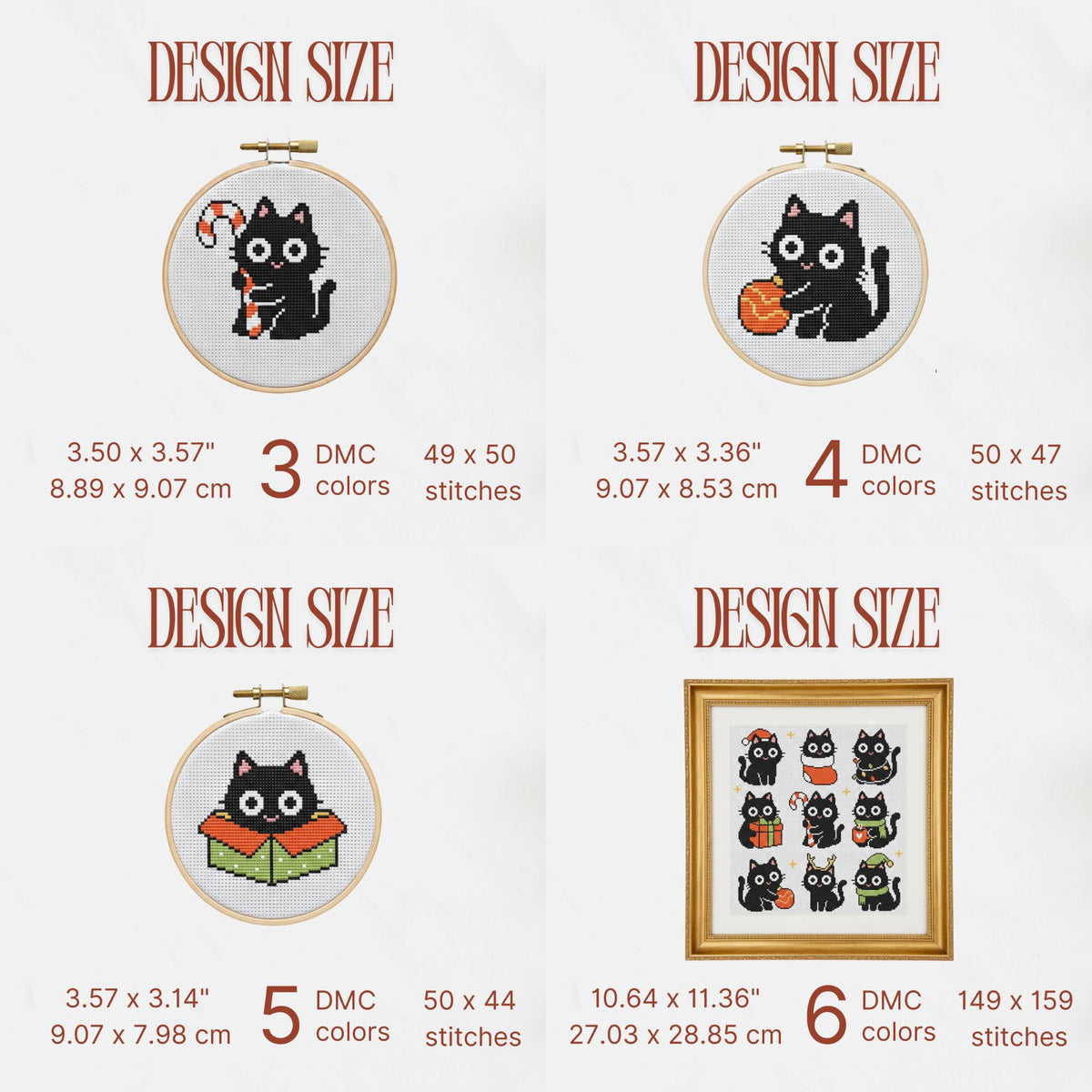 11 Christmas Funny Black Cat Mini Cross Stitch Pattern, Small Quick Designs