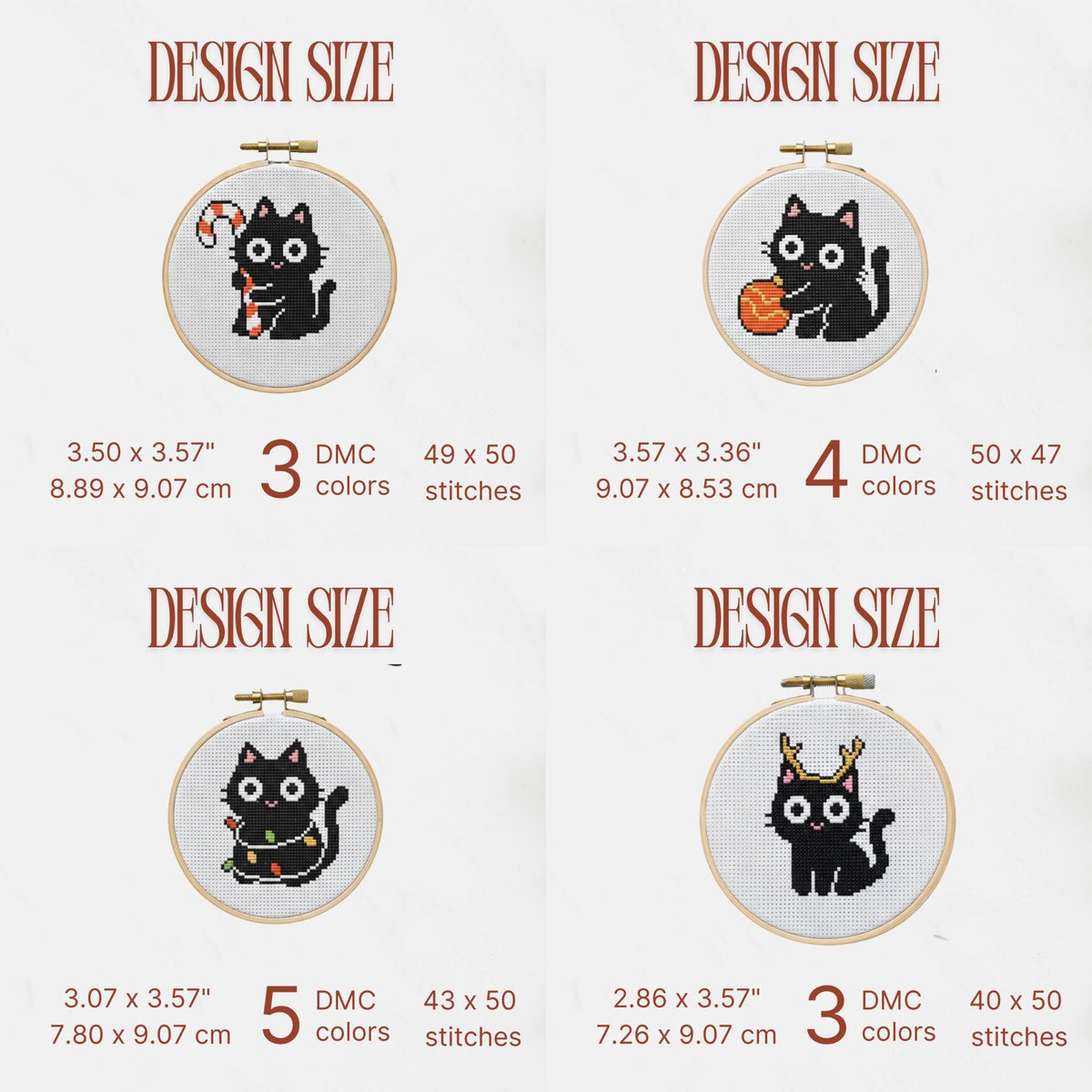 9 Christmas Cats Mini Cross Stitch Patterns, Small Quick Designs