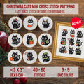9 Christmas Cats Mini Cross Stitch Patterns, Small Quick Designs
