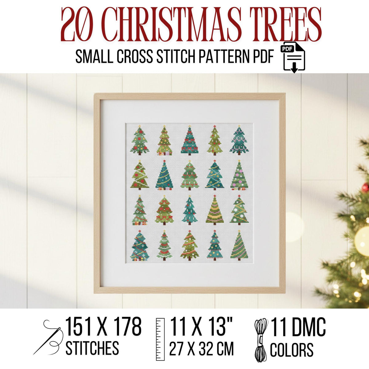 Modern 20 Christmas Trees Small Cross Stitch Pattern