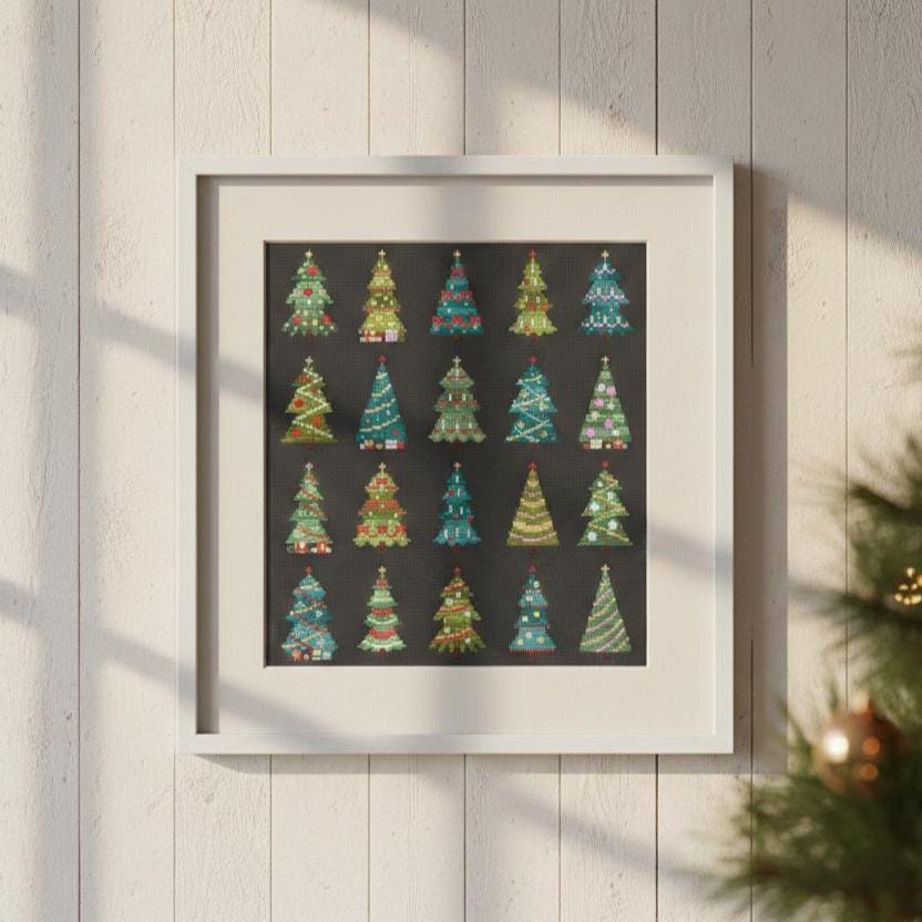 Modern 20 Christmas Trees Small Cross Stitch Pattern