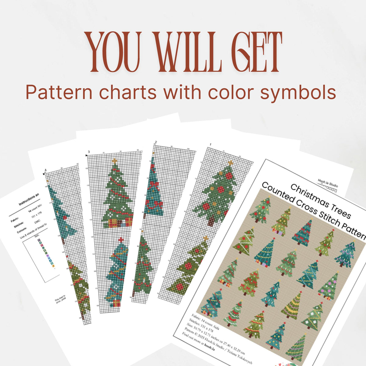Modern 20 Christmas Trees Small Cross Stitch Pattern