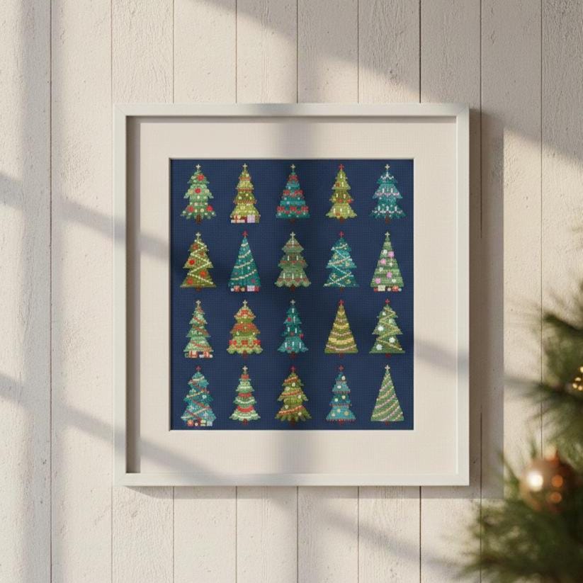 Modern 20 Christmas Trees Small Cross Stitch Pattern