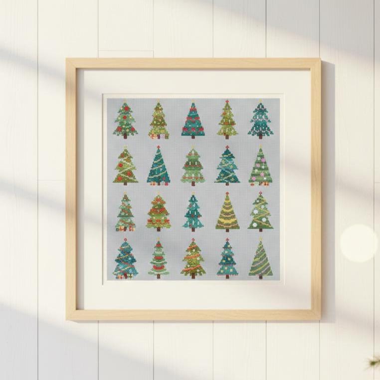 Modern 20 Christmas Trees Small Cross Stitch Pattern