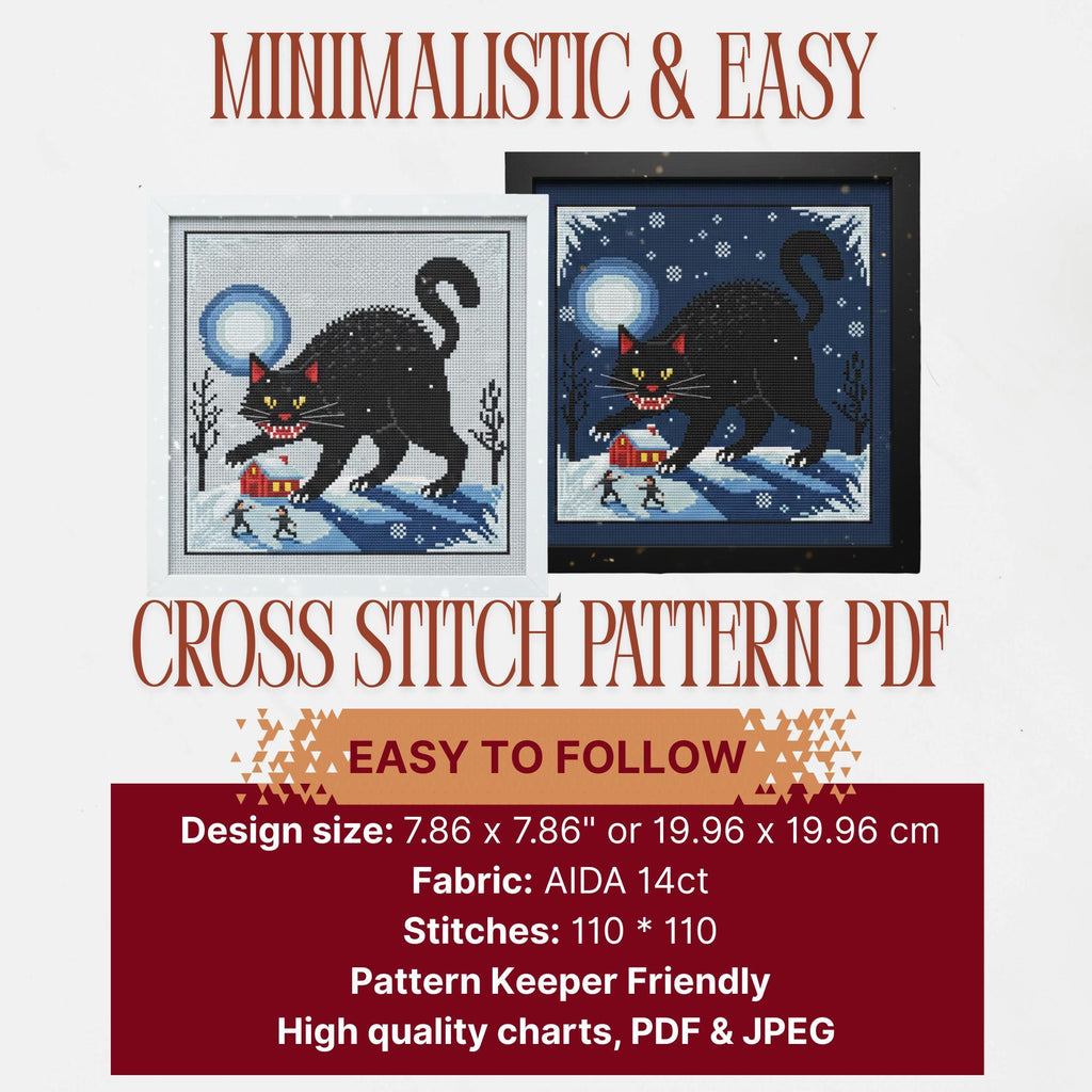 Black Yule Cat Jólakötturinn Norse Pagan Christmas Cross Stitch Pattern