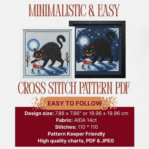 Black Yule Cat Jólakötturinn Norse Pagan Christmas Cross Stitch Pattern