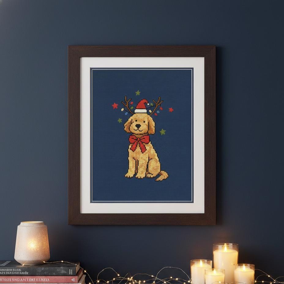 Funny Christmas Dog Cross Stitch Pattern PDF