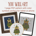 French Bulldog Christmas Tree Cross Stitch Pattern PDF, Funny Dog Chart