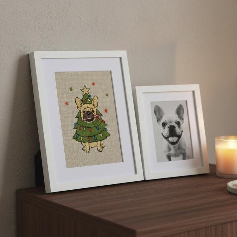 French Bulldog Christmas Tree Cross Stitch Pattern PDF, Funny Dog Chart