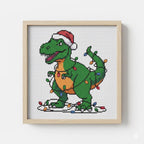 Christmas Cross Stitch Pattern PDF: Funny T-Rex Tangled in Lights, Christmas Tree Rex