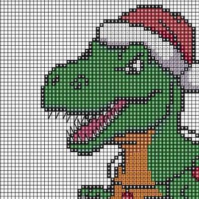 Christmas Cross Stitch Pattern PDF: Funny T-Rex Tangled in Lights, Christmas Tree Rex