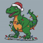 Christmas Cross Stitch Pattern PDF: Funny T-Rex Tangled in Lights, Christmas Tree Rex