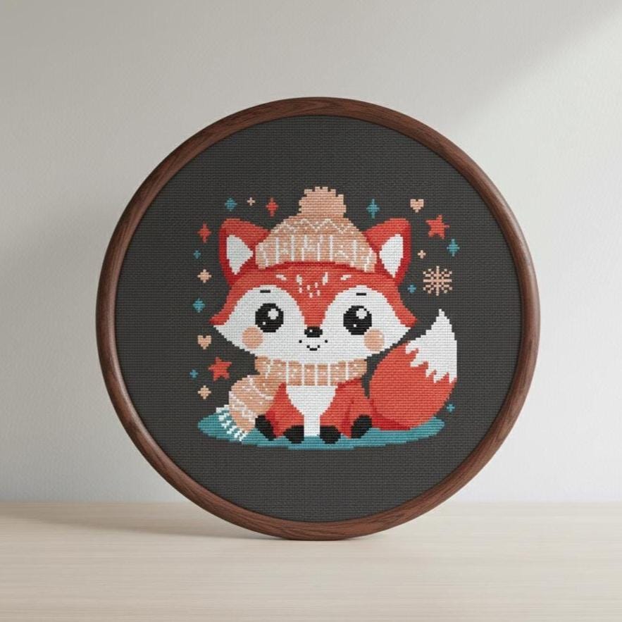 Christmas fox small cross stitch pattern PDF