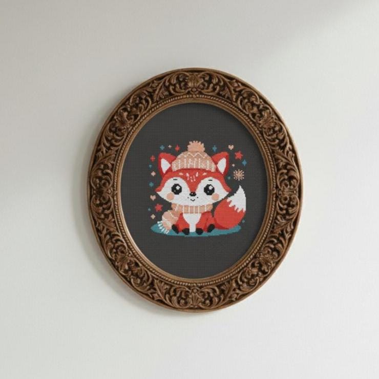 Christmas fox small cross stitch pattern PDF