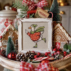 Christmas Goose Cross Stitch Pattern PDF, Whimsy Skating Bird Holiday Chart