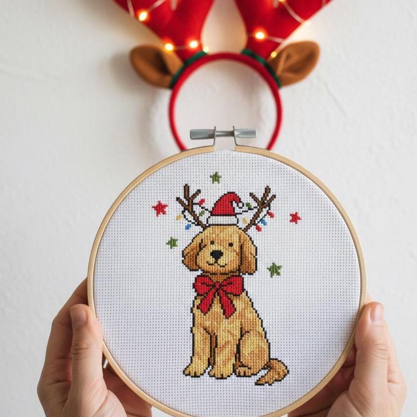 Funny Christmas Dog Cross Stitch Pattern PDF