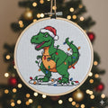 Christmas Cross Stitch Pattern PDF: Funny T-Rex Tangled in Lights, Christmas Tree Rex