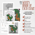 Christmas Cross Stitch Pattern PDF: Funny T-Rex Tangled in Lights, Christmas Tree Rex